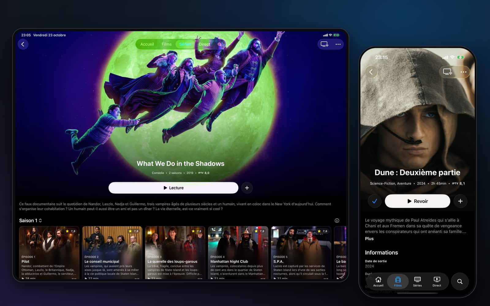 Noza IPTV screen: Movies and series